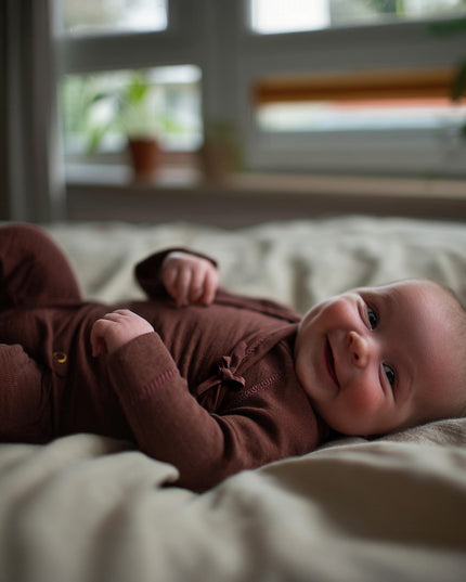 Wollen boxpakje / kruippakje – merino wol - Chocolate fondant