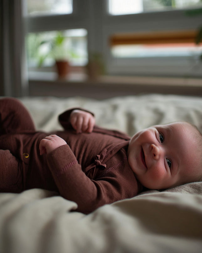 Wollen boxpakje / kruippakje – merino wol - Chocolate fondant