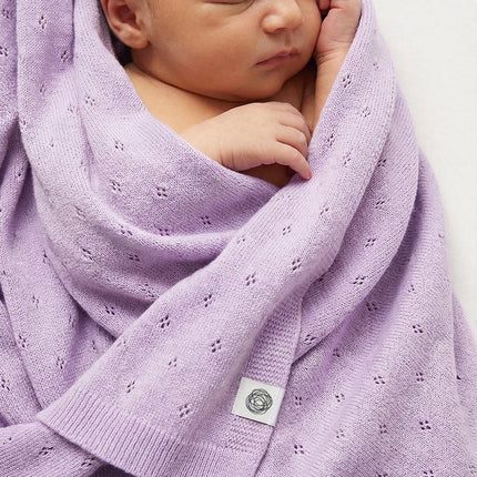 Wollen Babydeken / Kinderdeken  / Wikkeldeken - Pointelle Gebreid  - Merinowol - Syringa