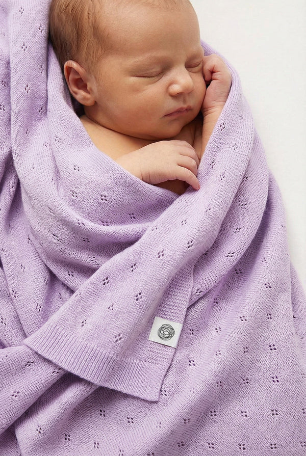Wollen Babydeken / Kinderdeken  / Wikkeldeken - Pointelle Gebreid  - Merinowol - Syringa