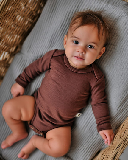 Long-sleeved wool romper - Merino wool - Cinnamon