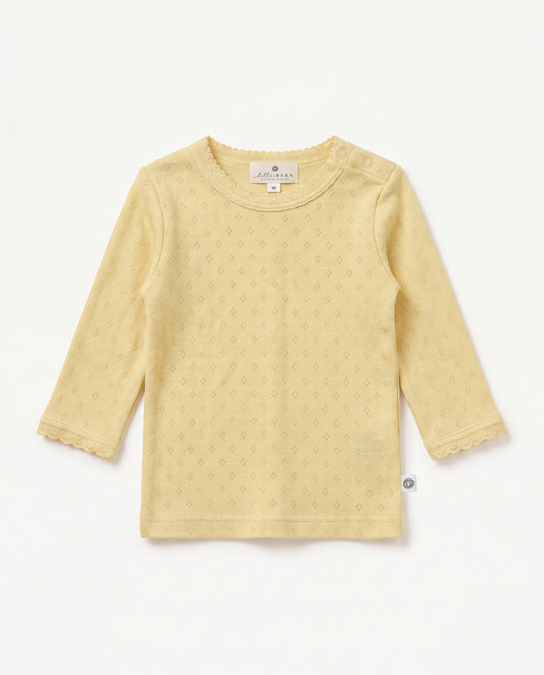 Uldtrøje pointelle – merinould – Dusty Yellow