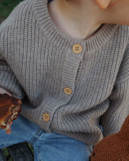 Knitted Wool Baby Cardigan - Merino Wool - Cobble