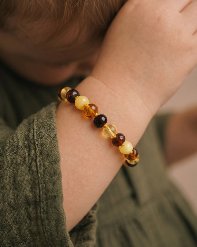 Baby/Kind – Bernsteinarmband – runde Rohperlen – 14 cm – Cognac