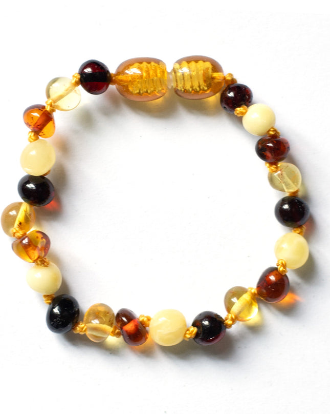 Baby/Kind – Barnsteen armbandje – ronde kraaltjes – 14cm - Gemengde kleuren