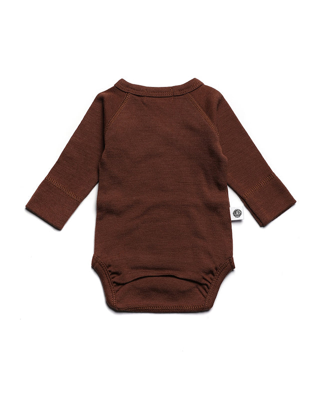 Wollen Overslagromper lange mouw – Merinowol –Cinnamon