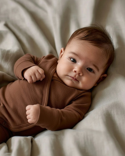 Wollen Overslagromper lange mouw – Merinowol –Cinnamon