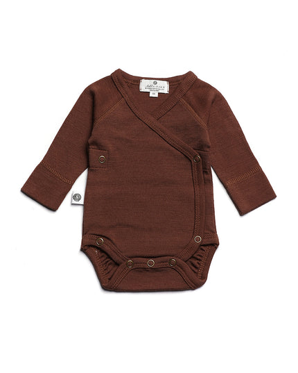 Wollen Overslagromper lange mouw – Merinowol –Cinnamon