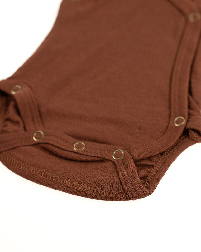 Wollen Overslagromper korte mouw – Merinowol - Chocolate Fondant