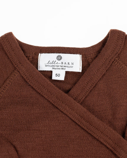 Wollen Overslagromper korte mouw – Merinowol - Chocolate Fondant