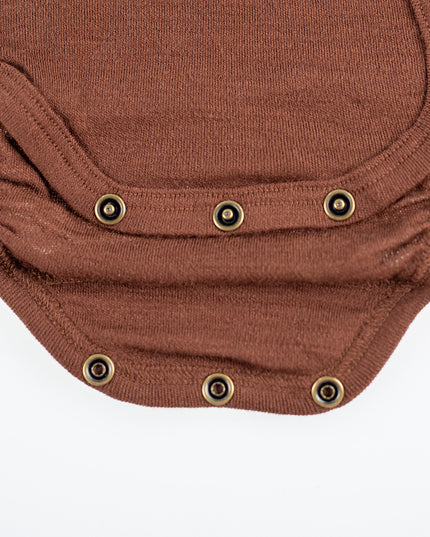 Wollen Overslagromper korte mouw – Merinowol - Chocolate Fondant