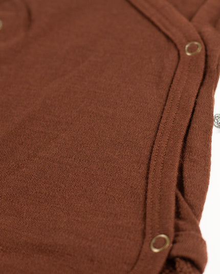 Wollen Overslagromper korte mouw – Merinowol - Chocolate Fondant