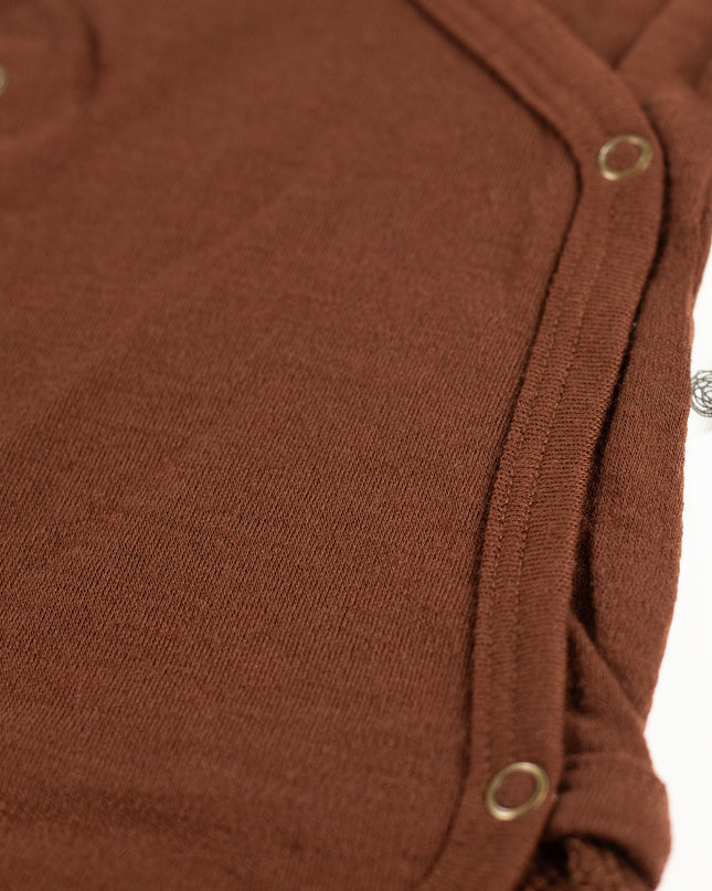 Wollen Overslagromper korte mouw – Merinowol - Chocolate Fondant