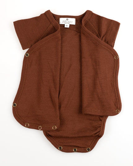 Wollen Overslagromper korte mouw – Merinowol - Chocolate Fondant