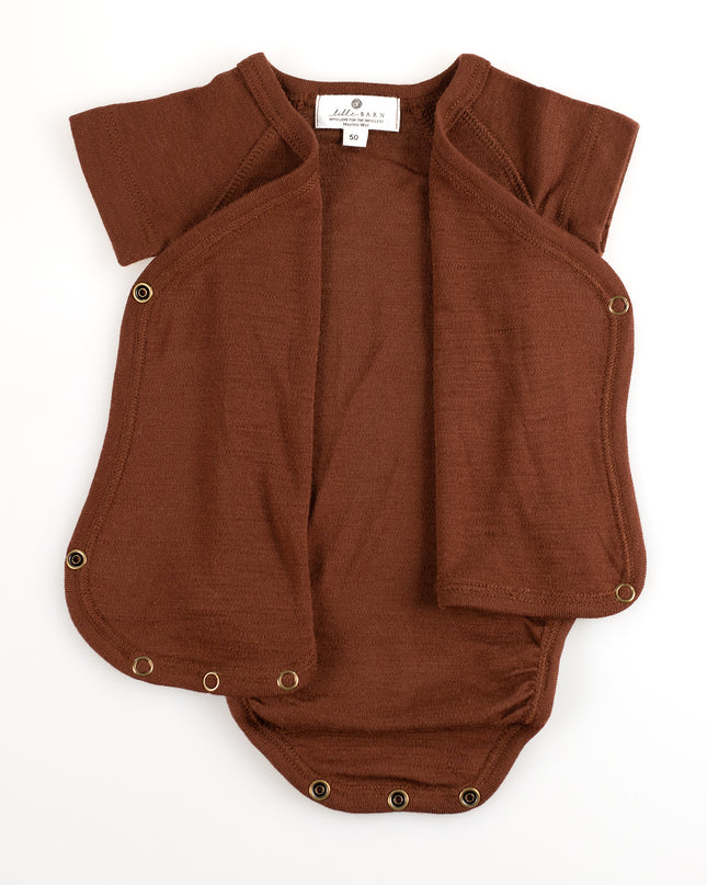 Wollen Overslagromper korte mouw – Merinowol - Chocolate Fondant