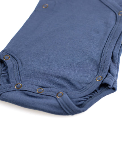 Wollen Overslagromper korte mouw – Merinowol - Vintage Indigo