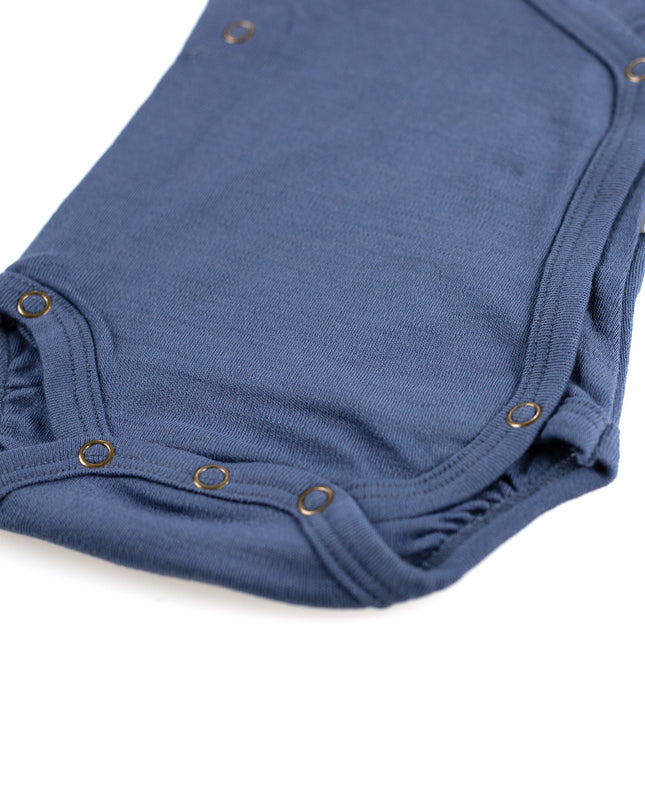 Wollen Overslagromper korte mouw – Merinowol - Vintage Indigo