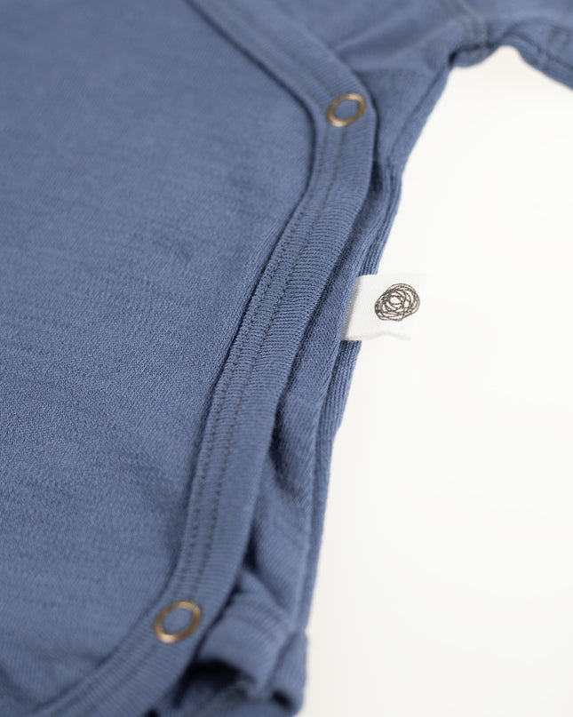 Wollen Overslagromper korte mouw – Merinowol - Vintage Indigo