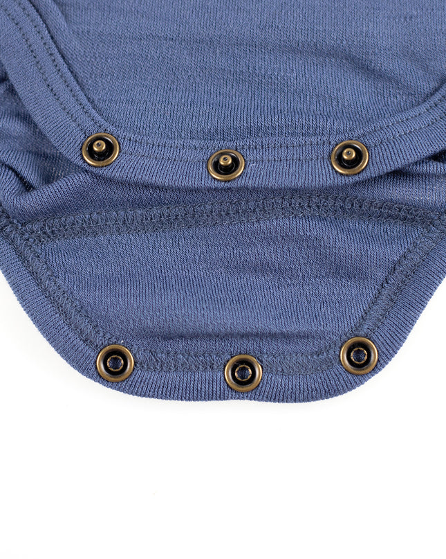 Wollen Overslagromper korte mouw – Merinowol - Vintage Indigo