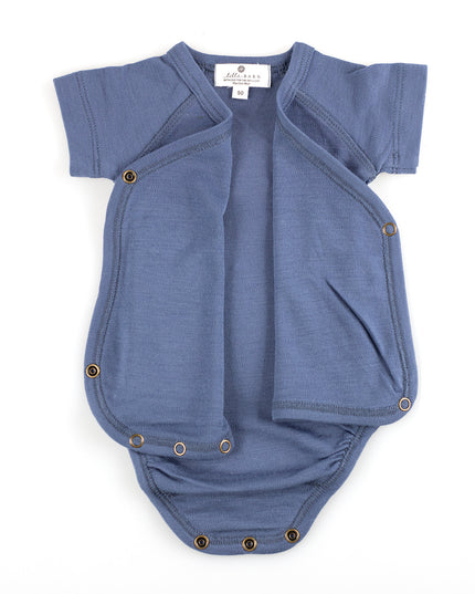 Wollen Overslagromper korte mouw – Merinowol - Vintage Indigo