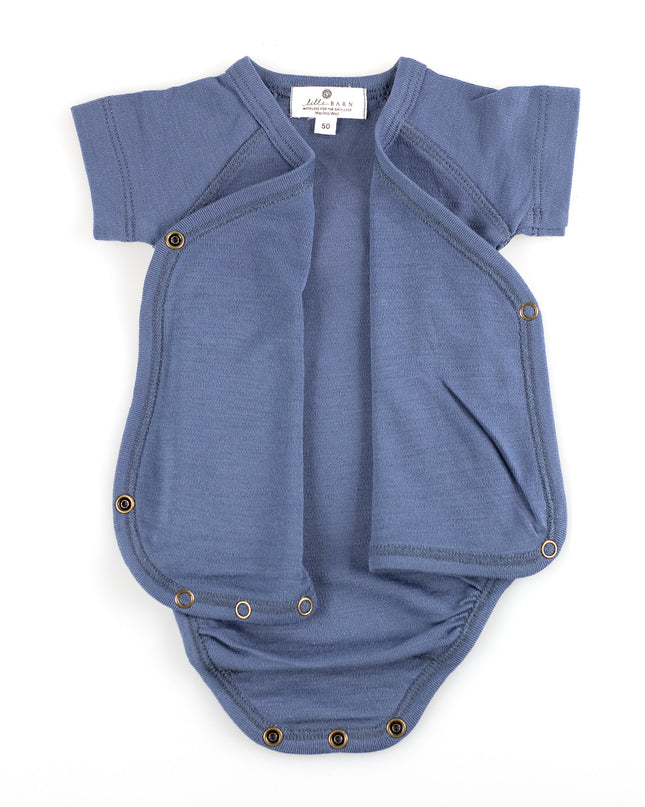 Wollen Overslagromper korte mouw – Merinowol - Vintage Indigo