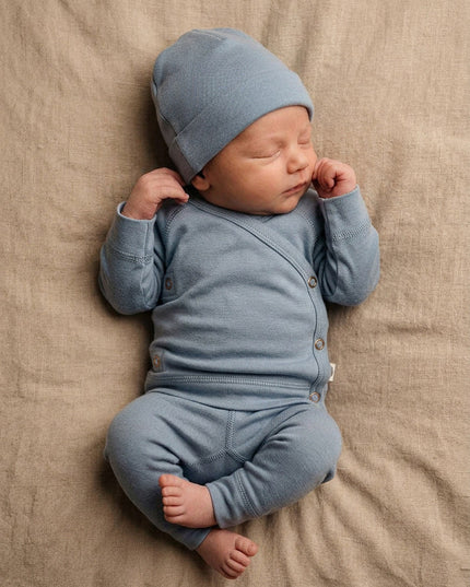 Baby wool wrap sweater – Merino wool - Blue Fog