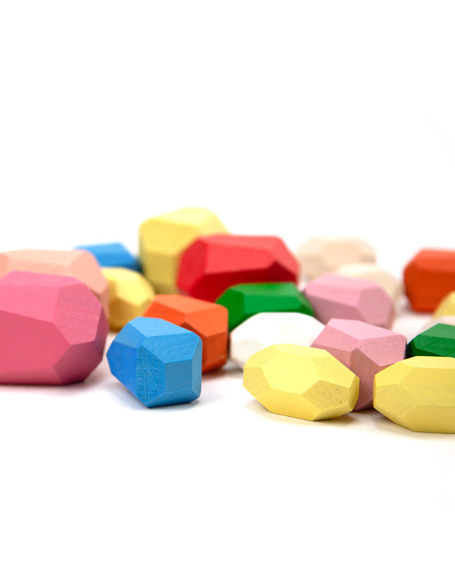 Wooden Toys - Pebbles - Colored Wooden Stacking Stones - Pack of 20