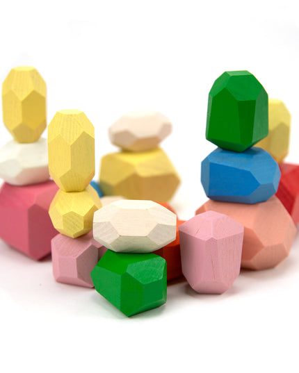 Houten Speelgoed- Pebbles - Gekleurde Houten Stapelstenen - 20 stuks