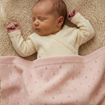 Wollen Babydeken / Kinderdeken  / Wikkeldeken - Pointelle Gebreid  - Merinowol - Powder Puff