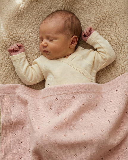 Wool Baby Blanket / Children's Blanket / Wrap Blanket - Pointelle Knitted - Merino Wool - Orchid