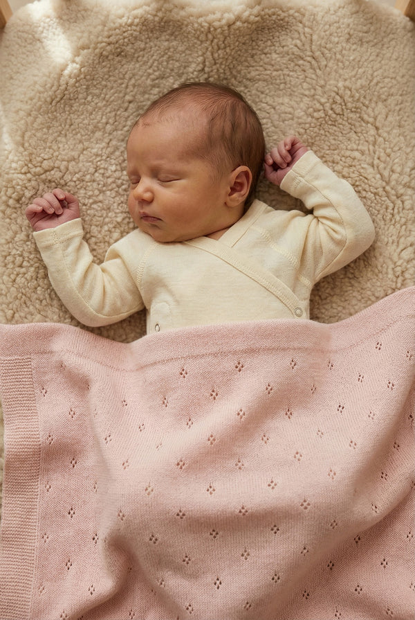Wollen Babydeken / Kinderdeken  / Wikkeldeken - Pointelle Gebreid  - Merinowol - Powder Puff