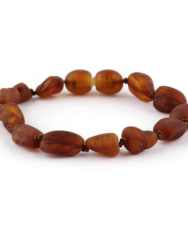 Baby/Kind - Barnsteen armbandje - Ovalen ruwe kraaltjes - Cognac - 14cm