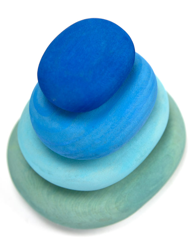 Wooden Toys - Colored Wooden Stacking Stones - 16 pieces