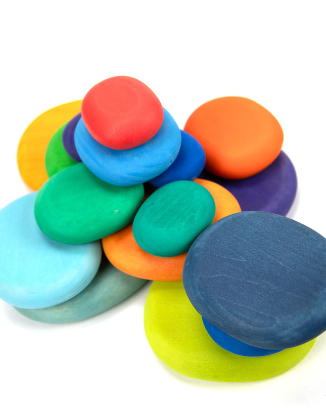 Wooden Toys - Colored Wooden Stacking Stones - 16 pieces