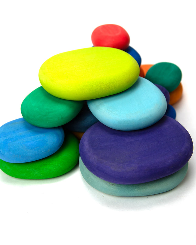 Wooden Toys - Colored Wooden Stacking Stones - 16 pieces