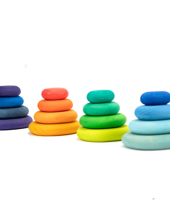 Wooden Toys - Colored Wooden Stacking Stones - 16 pieces