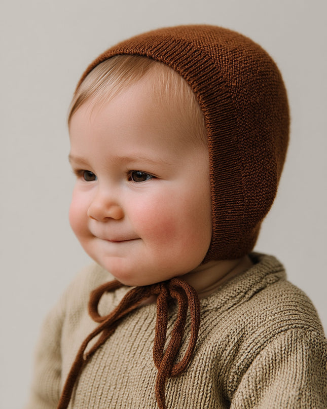 Wollen Strikmuts Baby Gebreid - Merinowol - Brunette