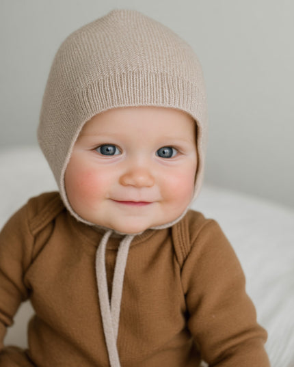 Wollen Strikmuts Baby Gebreid - Merinowol - Garlic