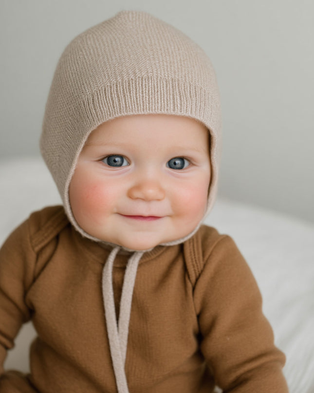 Wollen Strikmuts Baby Gebreid - Merinowol - Garlic