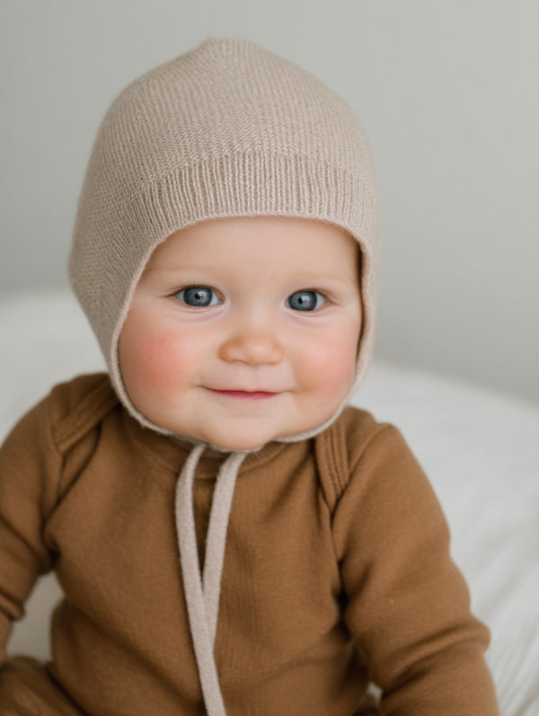 Wollen Strikmuts Baby Gebreid - Merinowol - Garlic