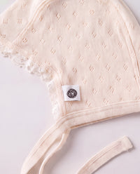 Wool bow bonnet in pointelle - merino wool - Naturel – image 3