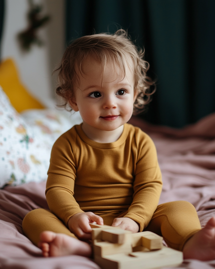 Wollen baby- kindertrui - Merinowol - Harvest Gold