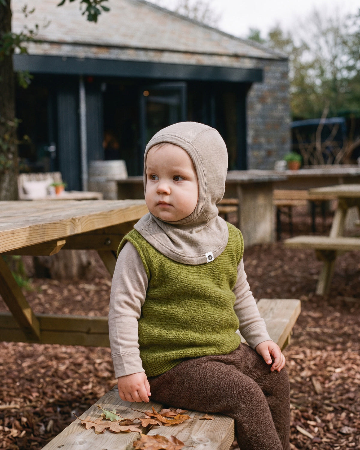 Wollen Kinder Balaclava / Bivakmuts - Oxford Tan