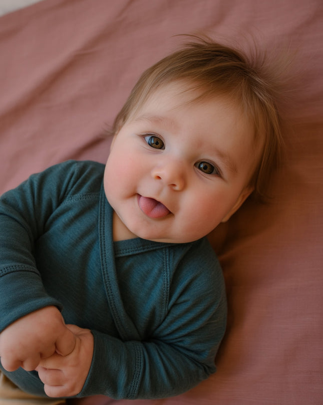 Baby wollen overslagtrui – Merinowol  - Orion Blue