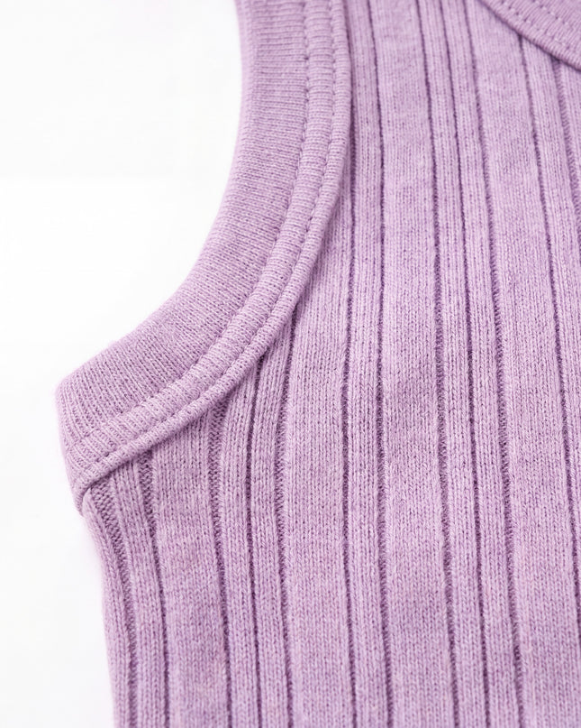 Wollen romper zonder mouwen rib - merinowol - Lavender Frost