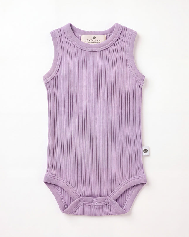 Wollen romper zonder mouwen rib - merinowol - Lavender Frost