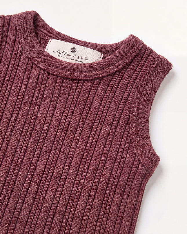 Wollen romper zonder mouwen rib - merinowol - Rose Brown