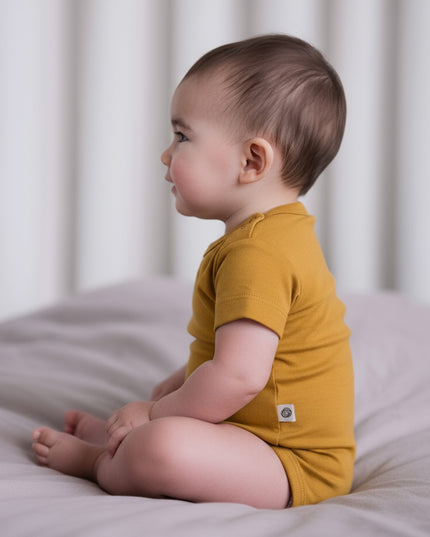 Wollen Romper korte mouw – Merinowol - Harvest Gold