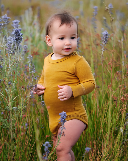 Wollen Romper lange mouw – Merinowol - Harvest Gold