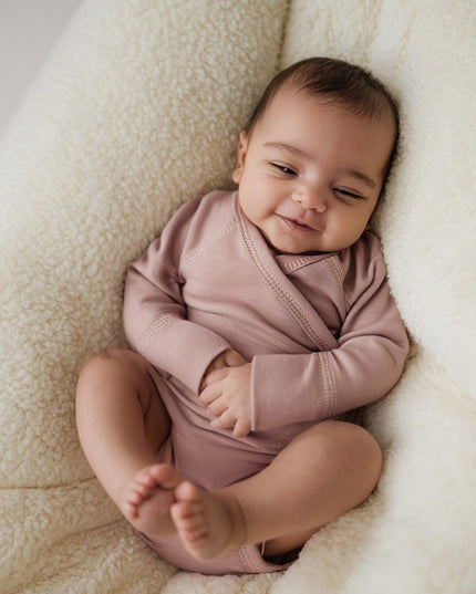 Wollen Overslagromper lange mouw – Merinowol - Misty Rose